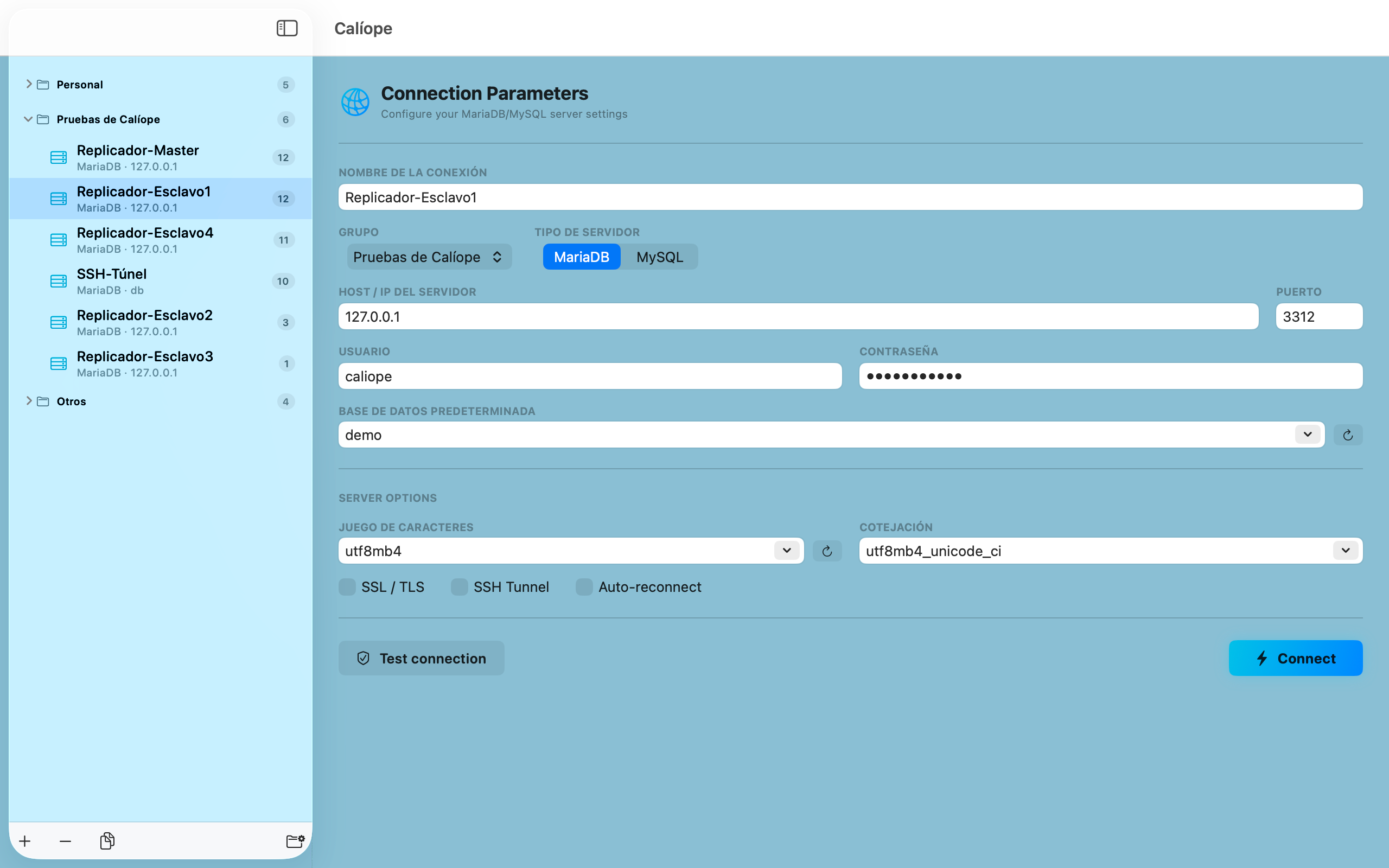 Connection manager with grouped MariaDB profiles