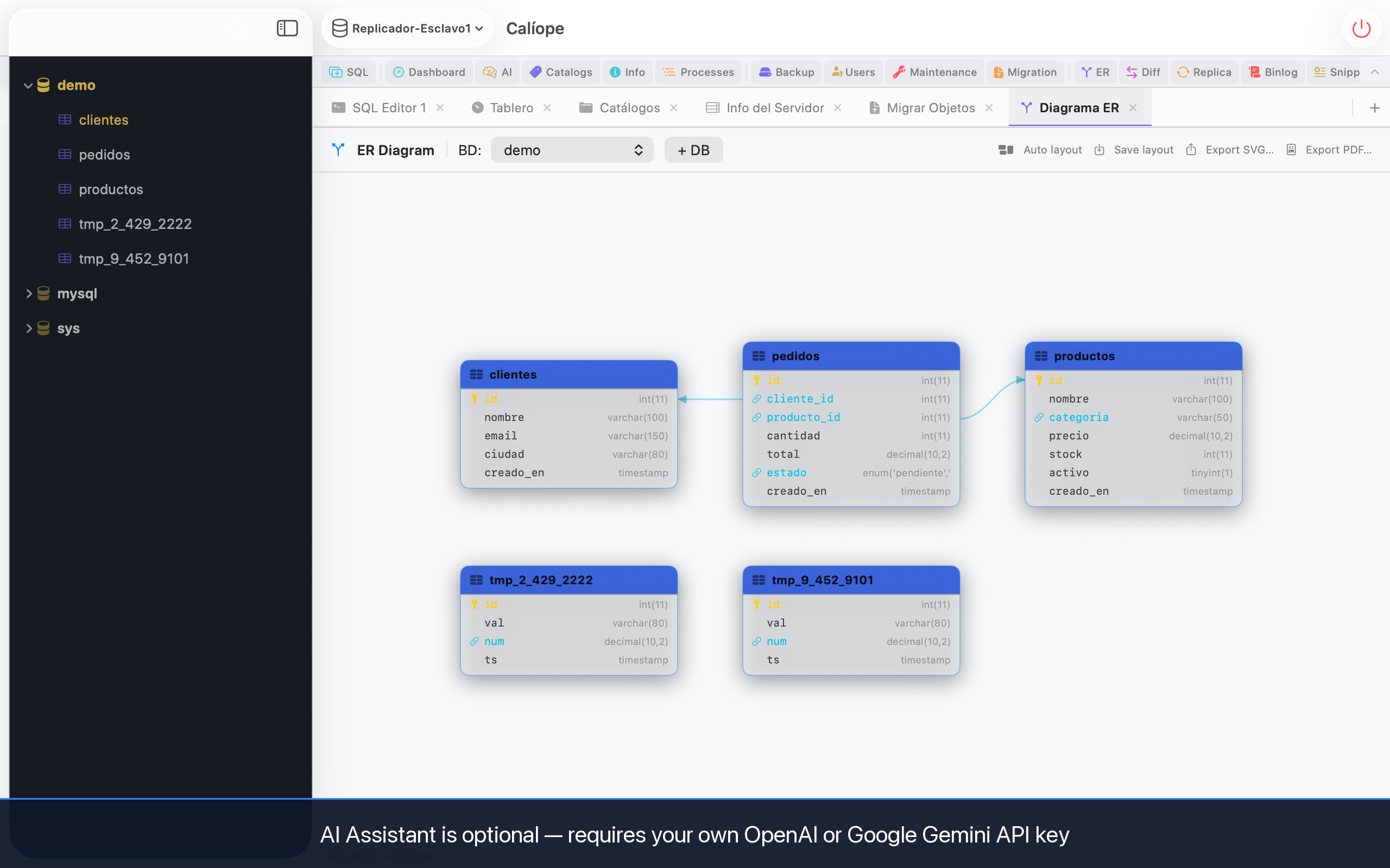 Interactive ER diagram with tables and foreign keys