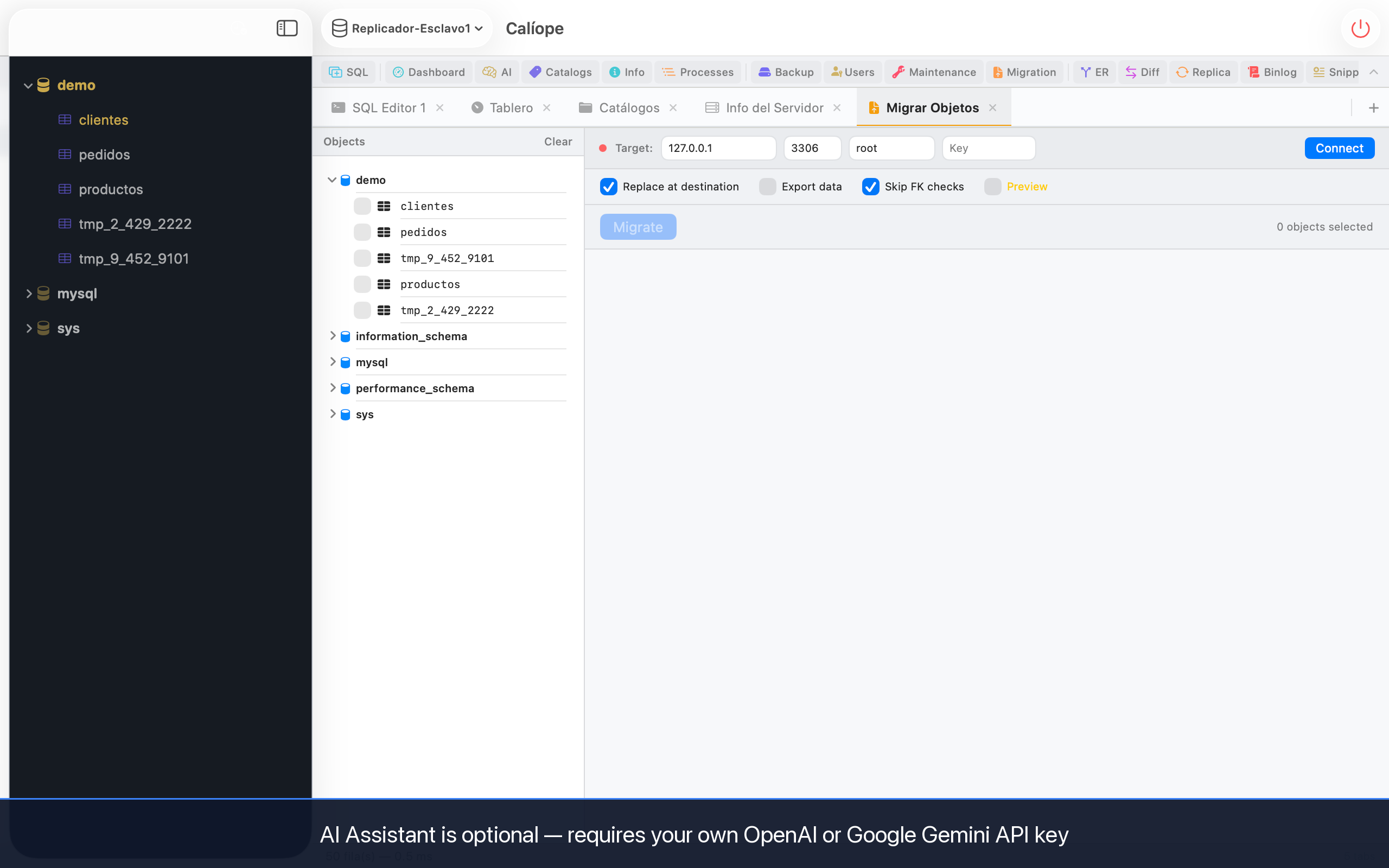 Object migration between two connected servers