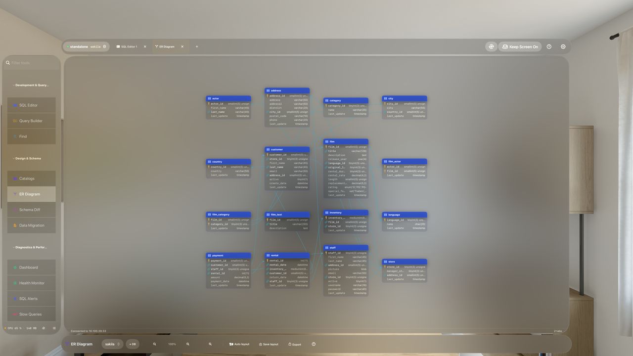 The ER diagram on Apple Vision Pro